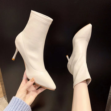 Xajzpa New Style Luxury Women's Fashion Ankle Boots Pointed Toe Stretch Boots Autumn Stiletto Socks Boots High Heels Ladies Shoes